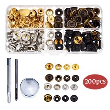 200pcs Heavy Duty Snap Fasteners Press Studs Kit Poppers Leather Button Tool Box