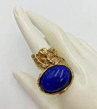 Yves Saint Laurent YSL Arty Navy Lapis Statement Chunky Cabochon Ring Size 5 B11