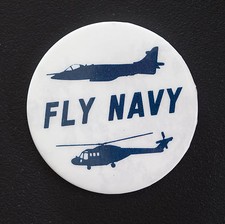 Old Vintage Fly Navy Pin Badge - Helicopter Airplane - Navy White VGC