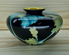 Black Ryden Squat Vase Papaver Pattern