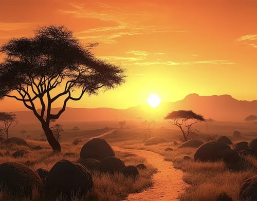 African sunset photo - x,