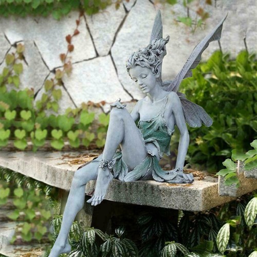 Garden fairy statue - garden, sitting