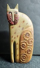 Laurel Burch brown  Cat Sante Fe Feline Figure 21 cm Signed 1999