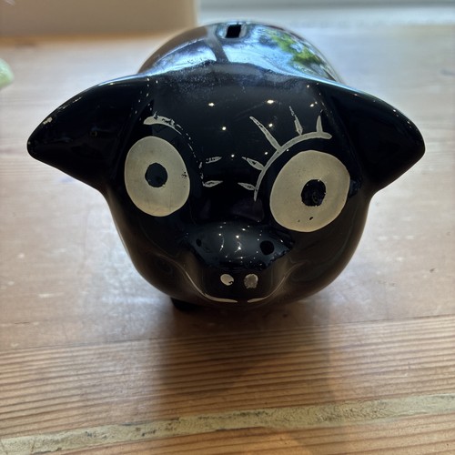 Black ceramic piggy bank money - ceramic,