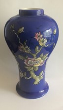 Crown Devon Pottery cobalt blue lustre 22 cm vase - flower design