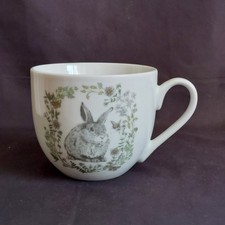 Rabbit Bunny Ceramic Mug White Grey Green Floral H 9.5cm D 10.5cm Easter Animal