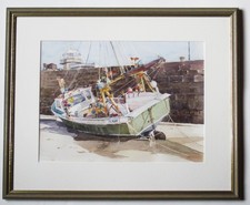 Original watercolour by Norman Hayes, St Ives Harbour Wall, signed, 1996, framed
