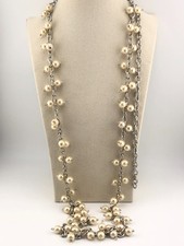 Long Necklace or Belt White Faux Pearl Charm Beads Statement Christmas Party