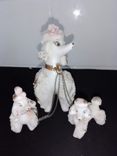 Vintage Ceramic Spaghetti Poodle with Puppies on Chain  
