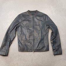 Armani Exchange Mens Jacket Medium Black Leather Bomber Biker Coat Rider Moto