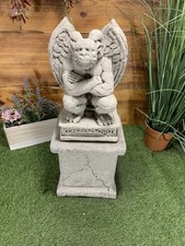 STONE GARDEN GARGOYLE GREMLIN STATUE ON PLINTH ORNAMENT