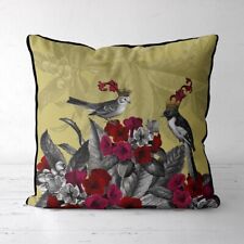 Fab Funky Blooming Birds Azalea Gold Mustard Cushion 24 x 24 inches
