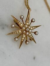 18ct Gold Antique Starburst Pendant, Diamond & Pearls, Victorian, Brooch Fitting