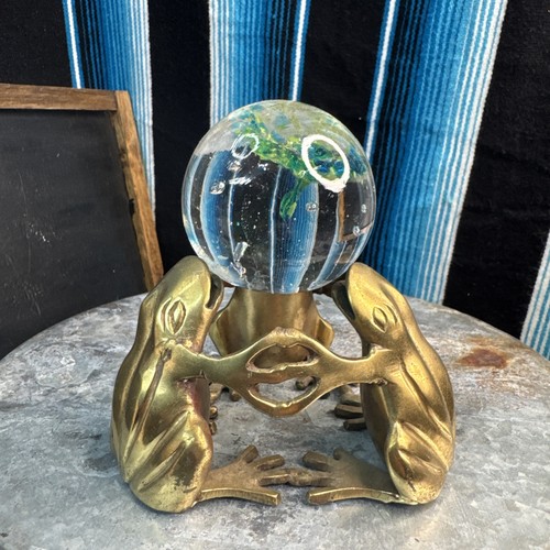 Vtg frogs patinated brass - patinated,