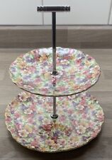 Vintage James Kent Old Foley Du Barry chintz Two Tier Cake Stand. Rare Piece.