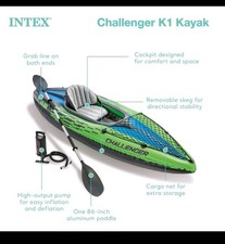 Intex K1 Challenger Inflatable Kayak Canoe Boat Fishing Oars Paddles Pump NEW