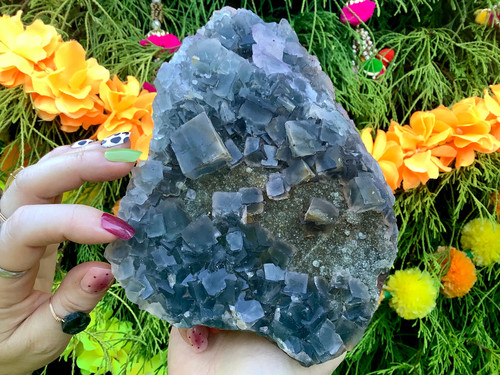 Blue cubic fluorite crystal - fluorite,