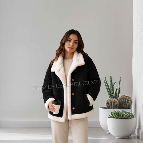 Women shearling suede jacket - suede, |