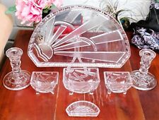 Sowerby Sunray Art Deco 1930s 7 Piece Flint Glass Trinket Set