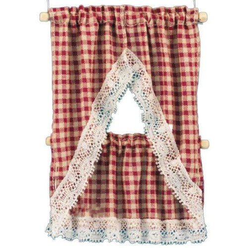 Dolls house red beige gingham - dolls,