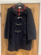 Vintage 1970s Lord Anthony Navy Wool Blend Duffle Coat Red Check Lining, Size 36