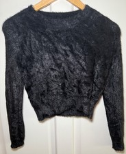 Womens Grey Cropped Long Sleeve Jumper Top Size Medium M Sweater