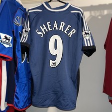 Newcastle United 2001/02 Adidas Away Football Shirt Blue Shearer 9 Mens Large