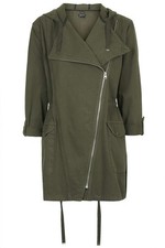 Khaki Jacket Ladies Parka Waterfall Jacket Topshop Coat Hooded with Pockets 