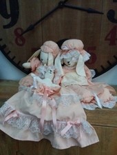 Vintage Style Rag Doll Rabbits Alfie & Sylvia  With A Pajama Case