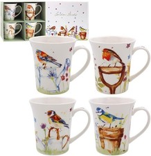 Set of 4 Garden Birds Fine China Mugs Cup Wildlife Scene by Leonardo