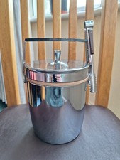 Vintage Chrome Ice Bucket With Handle Insulated Glass Including Tongs