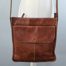 WHITE STUFF Tan Leather Crossbody Messenger Tote Bag Safari Pocket Shoulder Bag