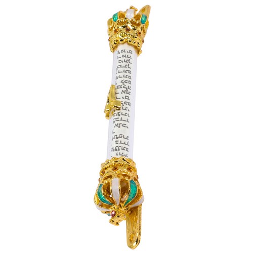 Green metal mezuzah with - mezuzah,
