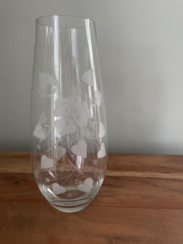 Etched crystal vase floral - crystal,
