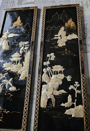 Pair vintage chinoiserie black - pair,