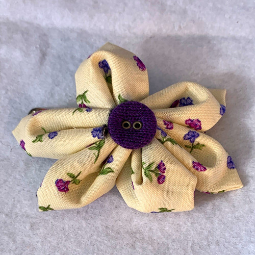 Cream fabric flower purple - fabric,