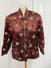 Vintage 60s Chinese Embroidered Reversible Silk Button Up Oriental Jacket Large