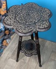 Antique 19c Carved Croc Anglo Indian Two Tier Burmese Hard Wood Lamp Side Table