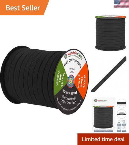 Black flat drawstring cord - black,