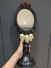 Tk maxx Homesense halloween 3D silver Skulls Roses mirror on stand black gothic