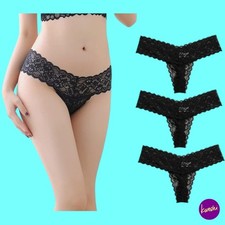 MARYSGIFT Women's Lace Thong Panties, 3‑Pack, Black, Hipster, One Size, UK 6–8
