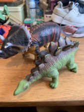 2 Large Dinosaur Figures Rubber Approx 8in High 14 Long. 2015 Figures