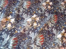 Vintage blue fine wool square scarf/ shawl , floral Morris/ Liberty style  desig