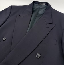 Vintage Armani Mani Mens Blue 40L 34X31 Double Breasted Wool 2 Piece Suit