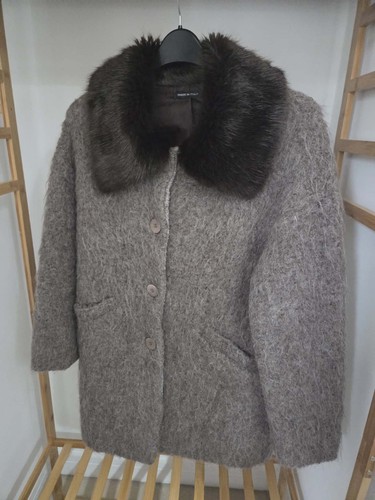 Wool mohair coat taupe - wool,