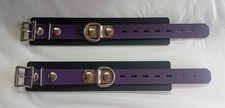 PURPLE locking ankle wrist bdsm style restraints real leather bondage cuffs LGE