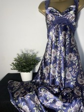 BEAUTIFUL BHS LIQUID FLORAL SATIN BLUE NEGLIGEE/ NIGHTDRESS SIZE 14