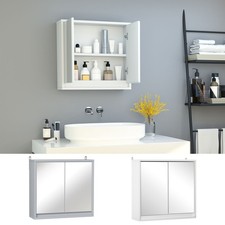 Wall Mounted Mirror Cabinet w/ Storage Shelf Bathroom Cupboard Double Door