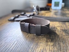 Handmade Leather Watch Strap Single Pass Military Style 20mm Brown Leather #04