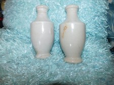 PAIR VINTAGE STONEWARE CREAMY WHITE GLAZED BOTTLES BALUSTRADE SHAPE 6" HIGH